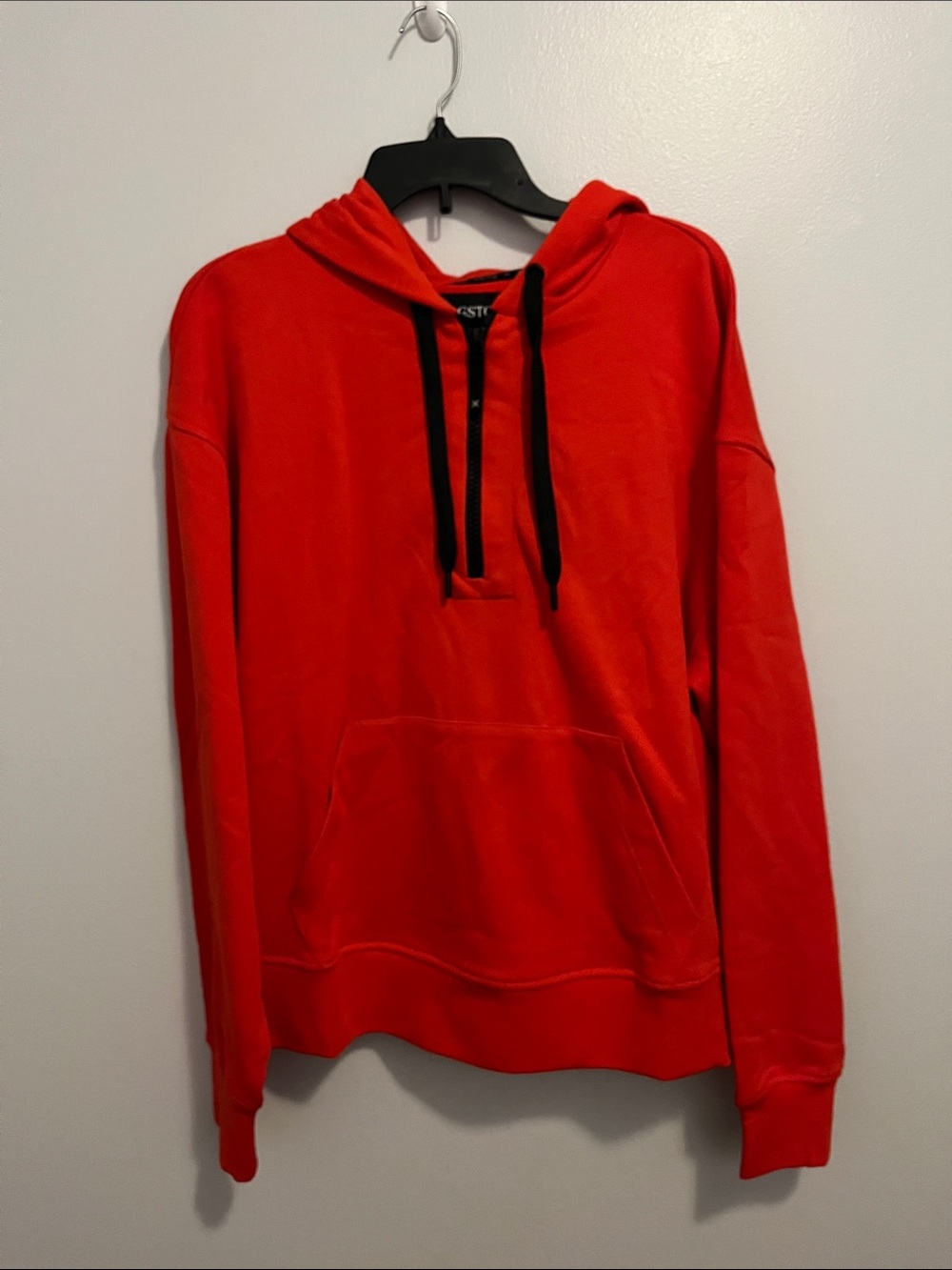 Women's Red Pullover Hoodie with Black Drawstrings